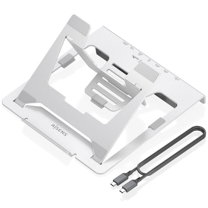Aisens ASUC-7P045-GR Soporte Ajustable Portátil Tablet con Docking USB-C 7 en 1 HDMI RJ45 Lector Tarjetas Gris